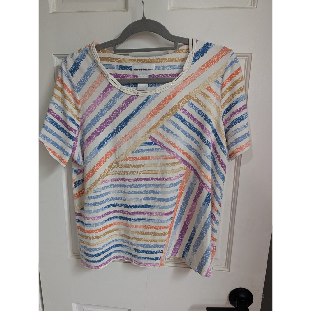 Alfred Dunner Paradise Island Women's Keyhole Neck Short Sleeve Shirt Size PS
